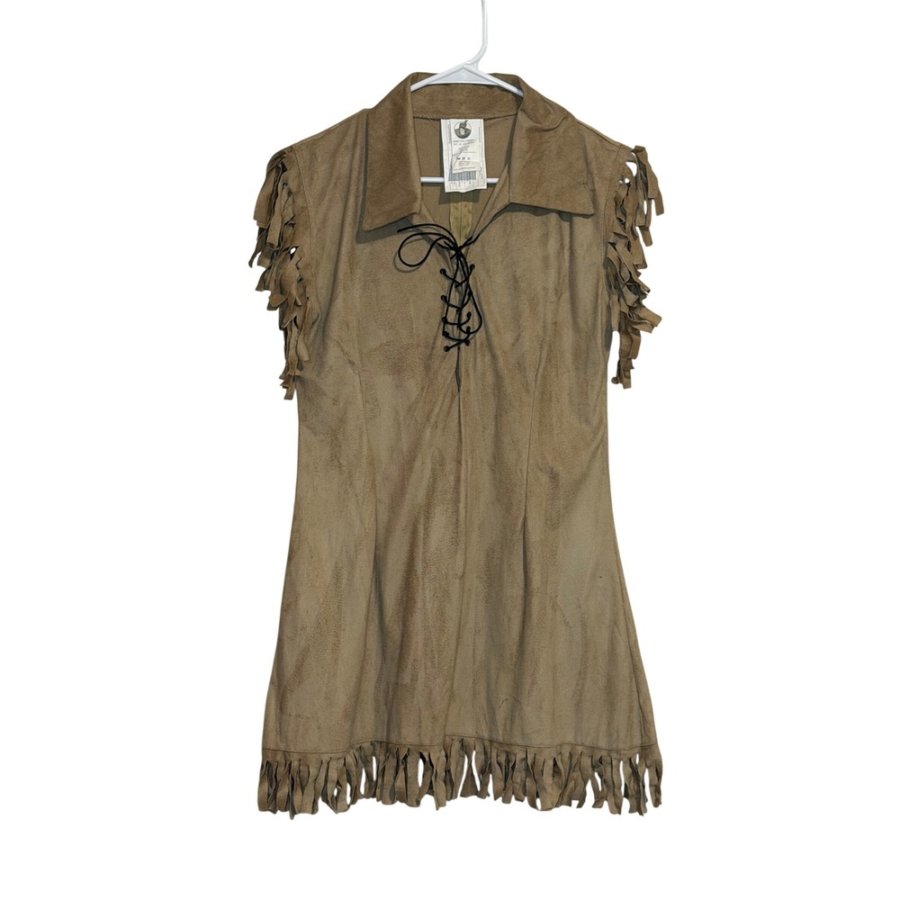 Spirit Halloween Fringe Faux Suede Dress Costume Cosplay Tan Adult Large